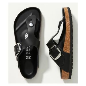 NWOT Birkenstock Gizeh BigBuckle Black Oiled Nubuck Leather Sandals Size W-7,M-5